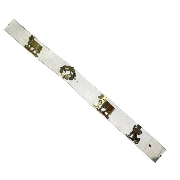 Vintage White Leather Belt Brass Cow Herder Swiss Folk Art Cottagecore 33 Inch main image 16